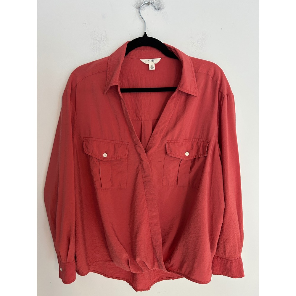 Terra & Sky Womens 0X 14W Coral Red Surplice V-Neck Long Sleeve Blouse Top